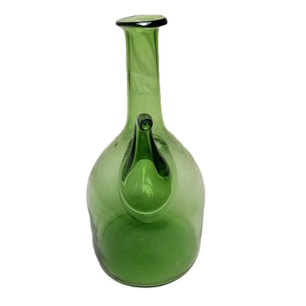 Italian Green Glass Wine Decanter Ice Chamber Cork Stopper 13in Barware